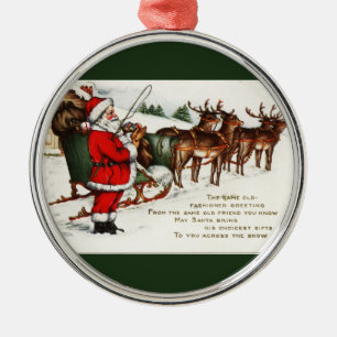 Ornamento De Metal Papais noeis e Sleigh com Reindeer Green