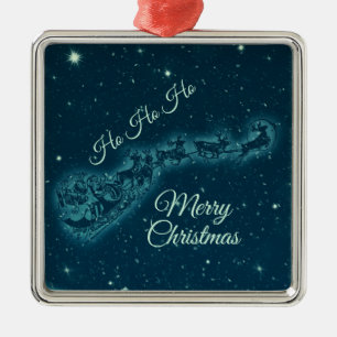 Ornamento De Metal Papais noeis e suas Reindeers no Céu Noturno de N
