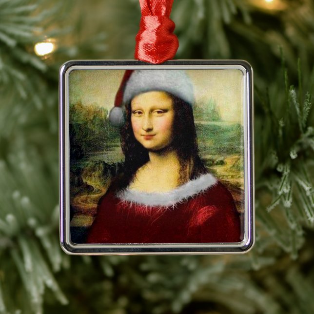 Ornamento De Metal Papais noeis engraçados Mona Lisa Feliz Natal (Árvore)