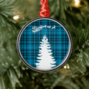 Ornamento De Metal papais noeis xadrez azul da árvore de natal azul