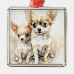 ORNAMENTO DE METAL PAR ADORÁVEL DE CÃES DE BOMBA CHIHUAHUA