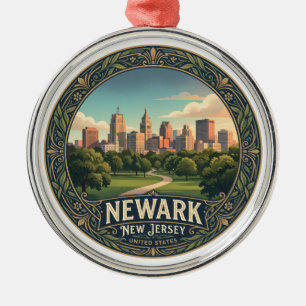 Ornamento De Metal Parque Branch Brook Skyline na Hora Dourada Newark