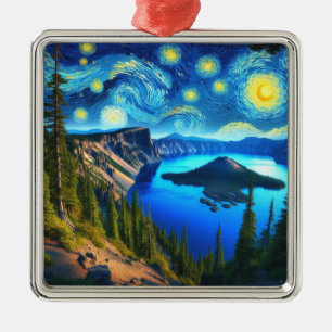 Ornamento De Metal Parque Nacional Crater Lake Noite Estrelada