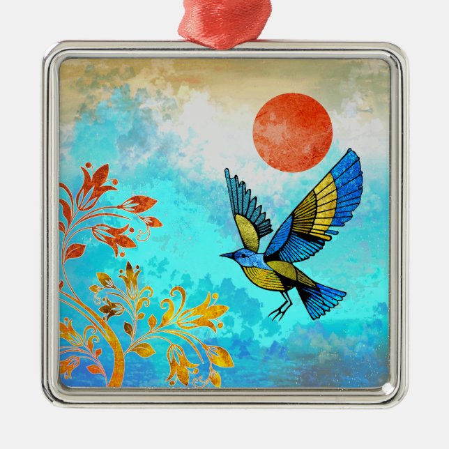 Ornamento De Metal Pássaro Árvore Sol (Frente)