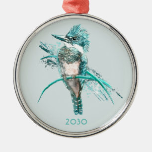 Ornamento De Metal Pássaro de Kingfisher Cinto Aquarela