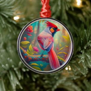 Ornamento De Metal Pássaro Fantasia Cardinal Macho