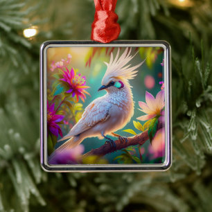 Ornamento De Metal Pássaro Fantasia Juvenil Crested Blush Feather Dov