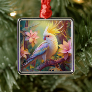 Ornamento De Metal Pássaro Iridescente Wing Cockatiel Fantasy