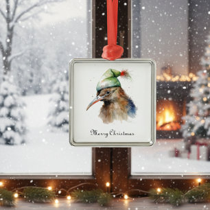 Ornamento De Metal Pássaro Kiwi de Natal, personalizável