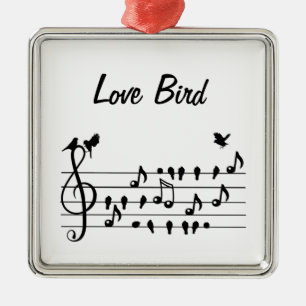 Ornamento De Metal Pássaros Amor Cantores em Partitura Música Arte Pr