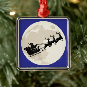 Ornamento De Metal Passeio Mágico de Trenó do Papai Noel Natal Lua Ch