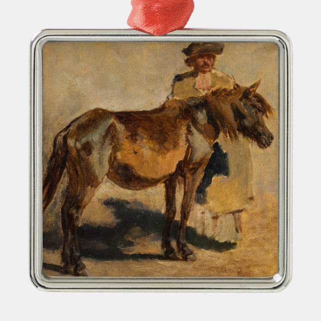 Ornamento De Metal Pastor com cavalo (arte equina) (Frente)