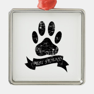 Ornamento De Metal Pata De Cachorro Com Fita