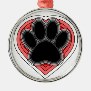 Ornamento De Metal Pata De Cães No Coração Vermelho Com Descrições