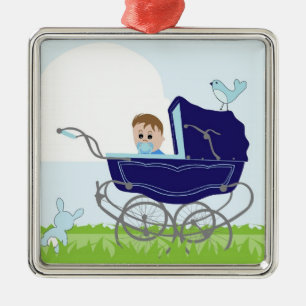 Ornamento De Metal Patrulheira de bebê da Vintage azul