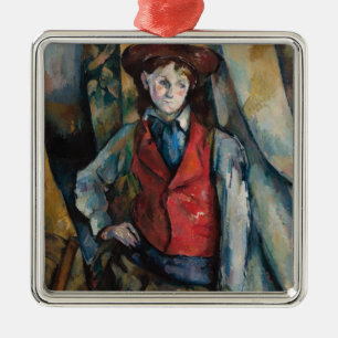 Ornamento De Metal Paul Cezanne - Menino com Colete Vermelho
