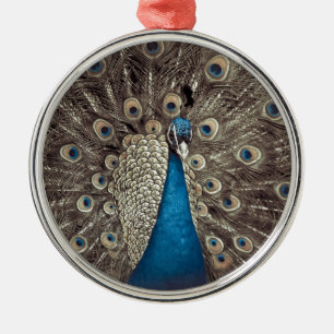 Ornamento De Metal Pavão Azul Antigo