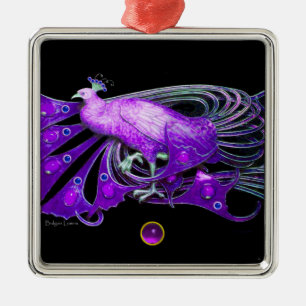 ORNAMENTO DE METAL PAVÃO ELEGANTE NA AMETISTA ROXA