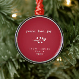 Ornamento De Metal Paz Amor Joy Holly Berries Feriado Natal Vermelho