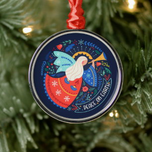 Ornamento De Metal Paz na Terra Angel Design