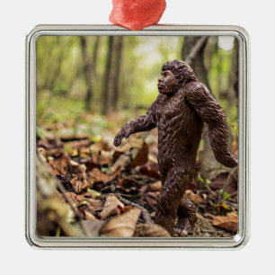 Ornamento De Metal Pé Grande   Sasquatch Square Metal Christmas Ornam