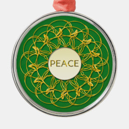Ornamento De Metal PEACE Escrita em Lace Geométrico Dourado Design