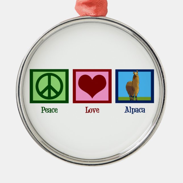 Ornamento De Metal Peace Love Alpaca (Frente)