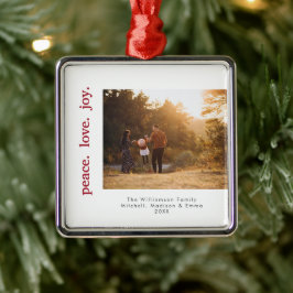 Ornamento De Metal Peace Love Joy Holiday Christmas Family Photo