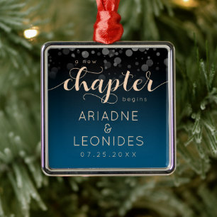 Ornamento De Metal Peach Oceanic Blue Casado Um Novo Capítulo