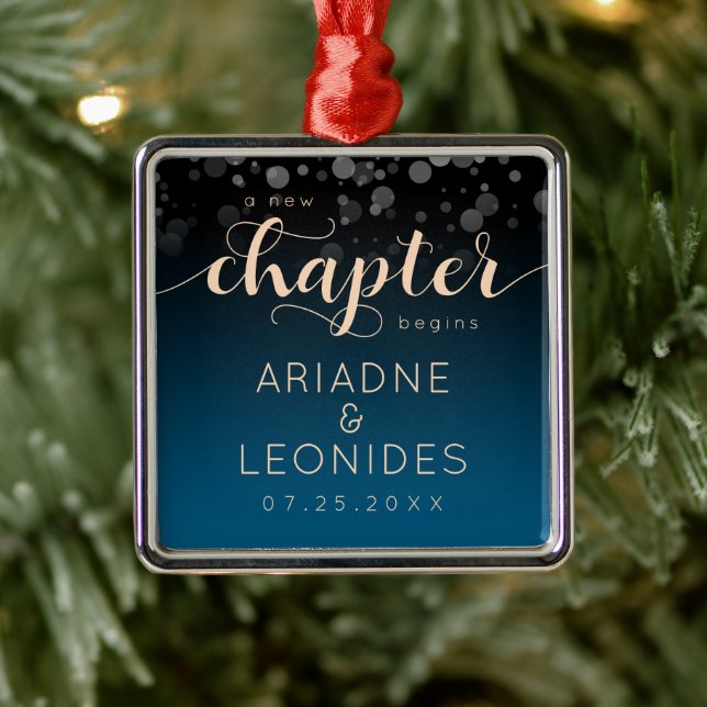 Ornamento De Metal Peach Oceanic Blue Casado Um Novo Capítulo (Árvore)