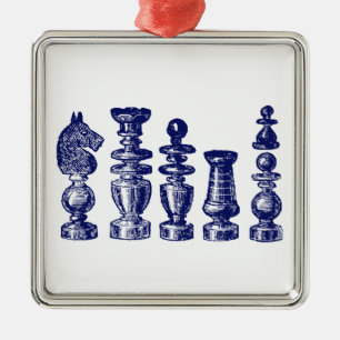 Ornamento De Metal Peças de Xadrez Arte Vintage Azul