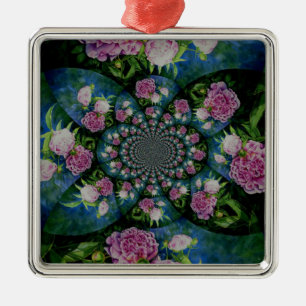 Ornamento De Metal Pedônio branco-rosa, cor-de-água floral, mandala