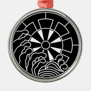 Ornamento De Metal Pedra segurando o chão com onda e roda de Genji