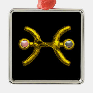 Ornamento De Metal PEIXES ZODIAC BIRTHDAY JEWEL PINK BRANCO Dourado