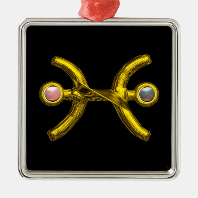 Ornamento De Metal PEIXES ZODIAC BIRTHDAY JEWEL PINK BRANCO Dourado (Frente)