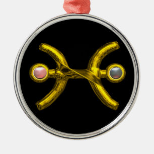 Ornamento De Metal PEIXES ZODIAC BIRTHDAY JEWEL PINK BRANCO Dourado
