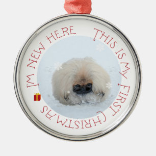 Ornamento De Metal Pekingese Puppy Primeiro Natal