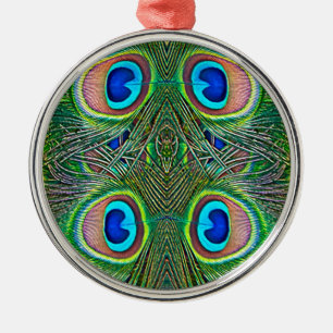 Ornamento De Metal Penas de Peacock Kaleidoscope Impressão