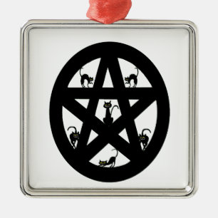 Ornamento De Metal Pentacle pagão e gatos pretos