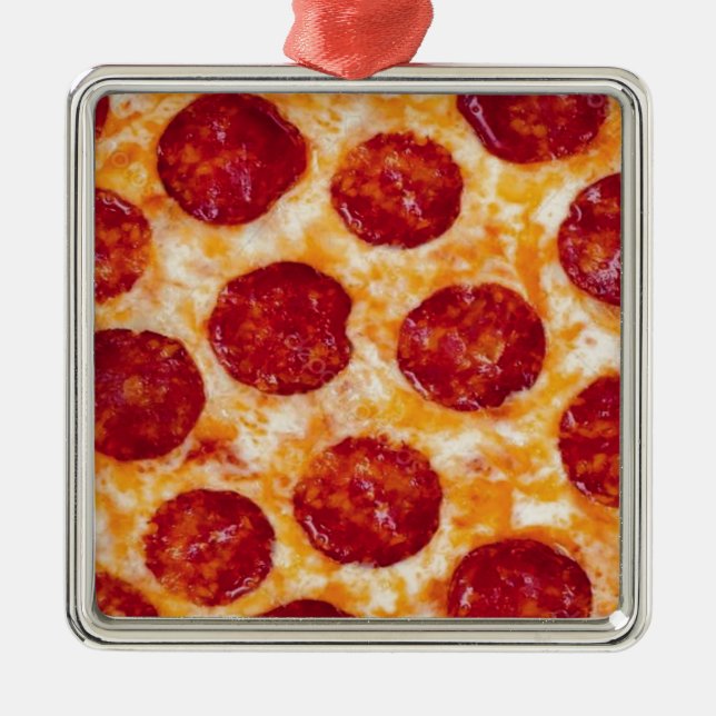 Ornamento De Metal Pepperoni Pizza Hot e Yummy! (Frente)