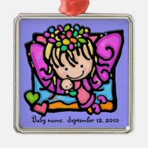 Ornamento De Metal Pequena Fada de Anjo Girlie com seu bebê