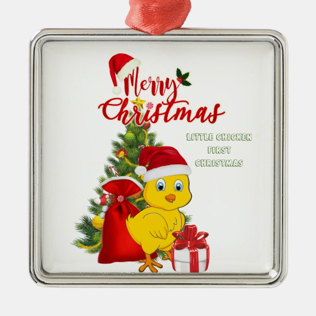 Ornamento De Metal Pequeno Bebê Chicken Natal (Frente)