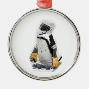 Ornamento De Metal Pequeno Pinguim Vestindo Hockey Gear