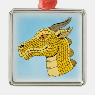 Ornamento De Metal Perfil do Dourado Dragão