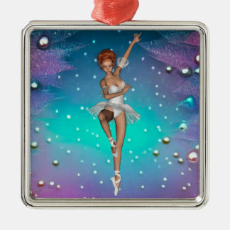Ornamento De Metal Pérolas Pintadas de Ballerina Teal e Púrpura Fundo
