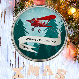 Ornamento De Metal Personalizado,Avião Vermelho e Papais noeis, Prime