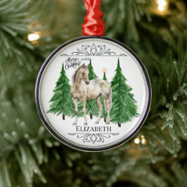 Ornamento De Metal Personalizado Cavalo Aquarela Natal 