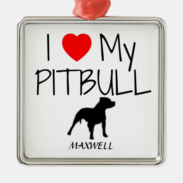 Ornamento De Metal Personalizado Eu Amo Meu Pitbull (Frente)