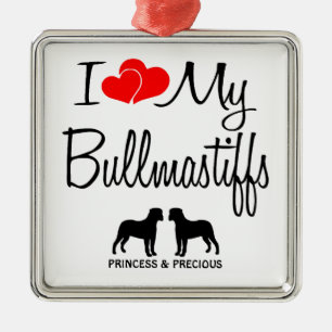Ornamento De Metal Personalizado Eu Amo Os Meus Dois Bulmastiges