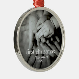 Ornamento De Metal Personalizado Moderno Elegante Primeiro Natal do B